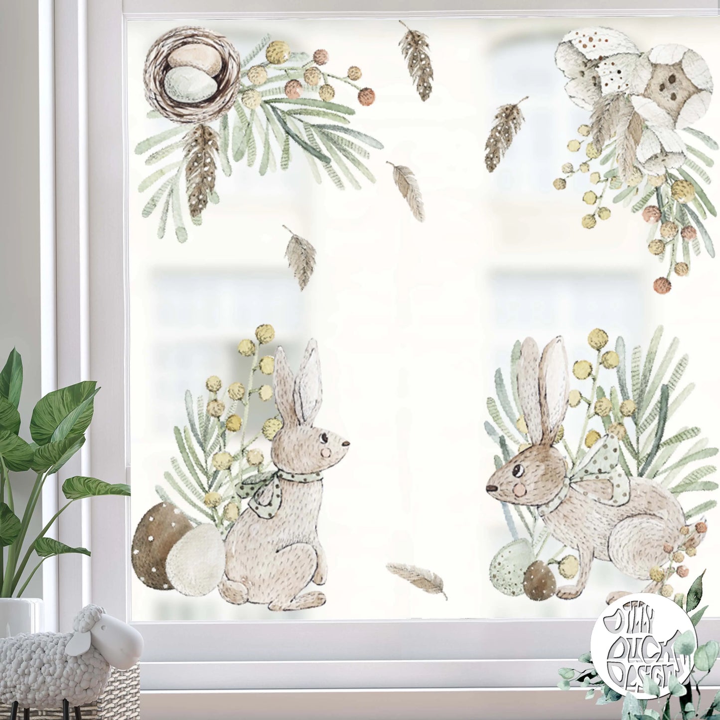 Spring Flower Bunny Easter Window Decal Set - Dizzy Duck Designs