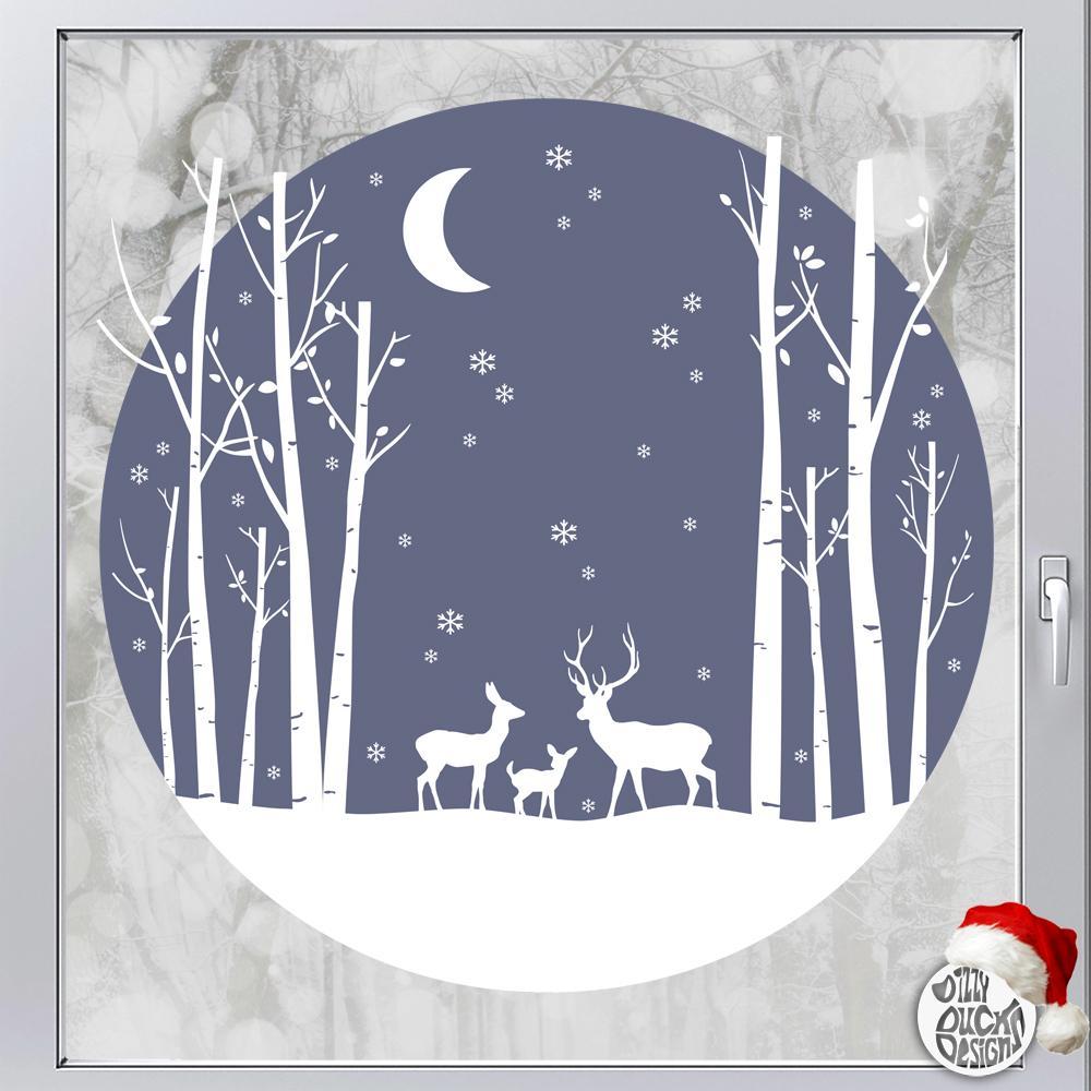 Stag & Birch Circle Window Decal - Blue - Dizzy Duck Designs