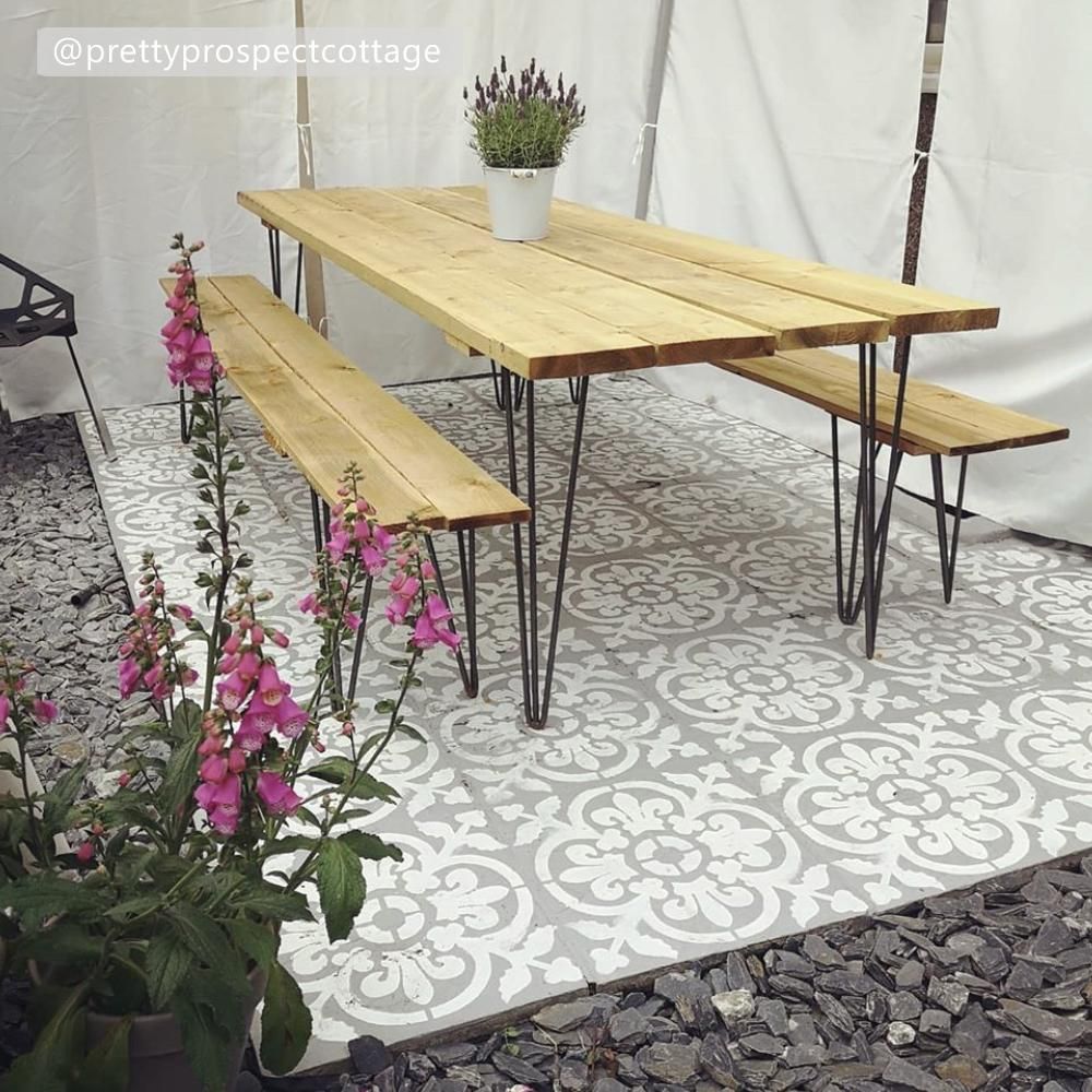 Valencia Patio Stencil - Square Slabs - Dizzy Duck Designs