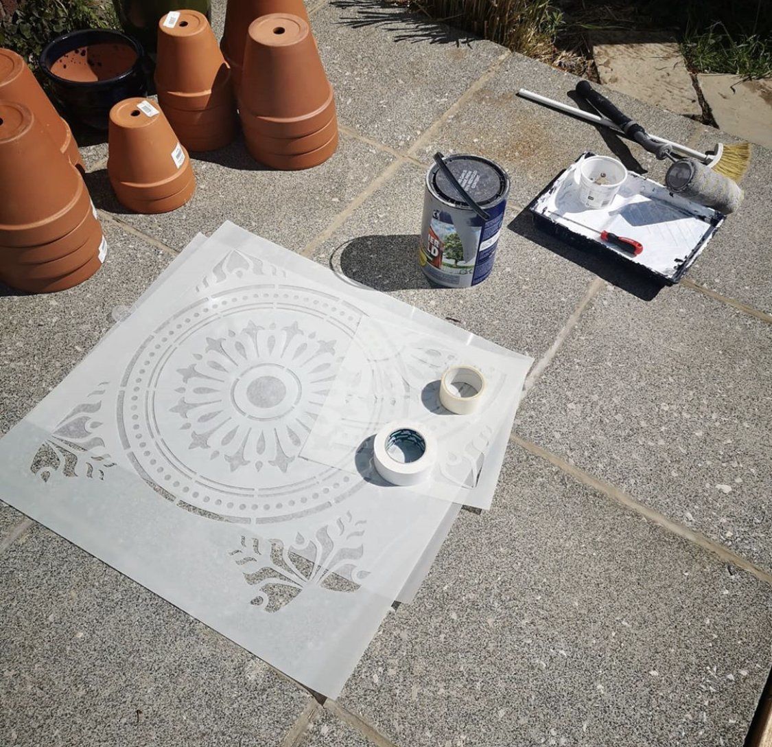 Verona Patio Stencil - Square Slabs - Dizzy Duck Designs