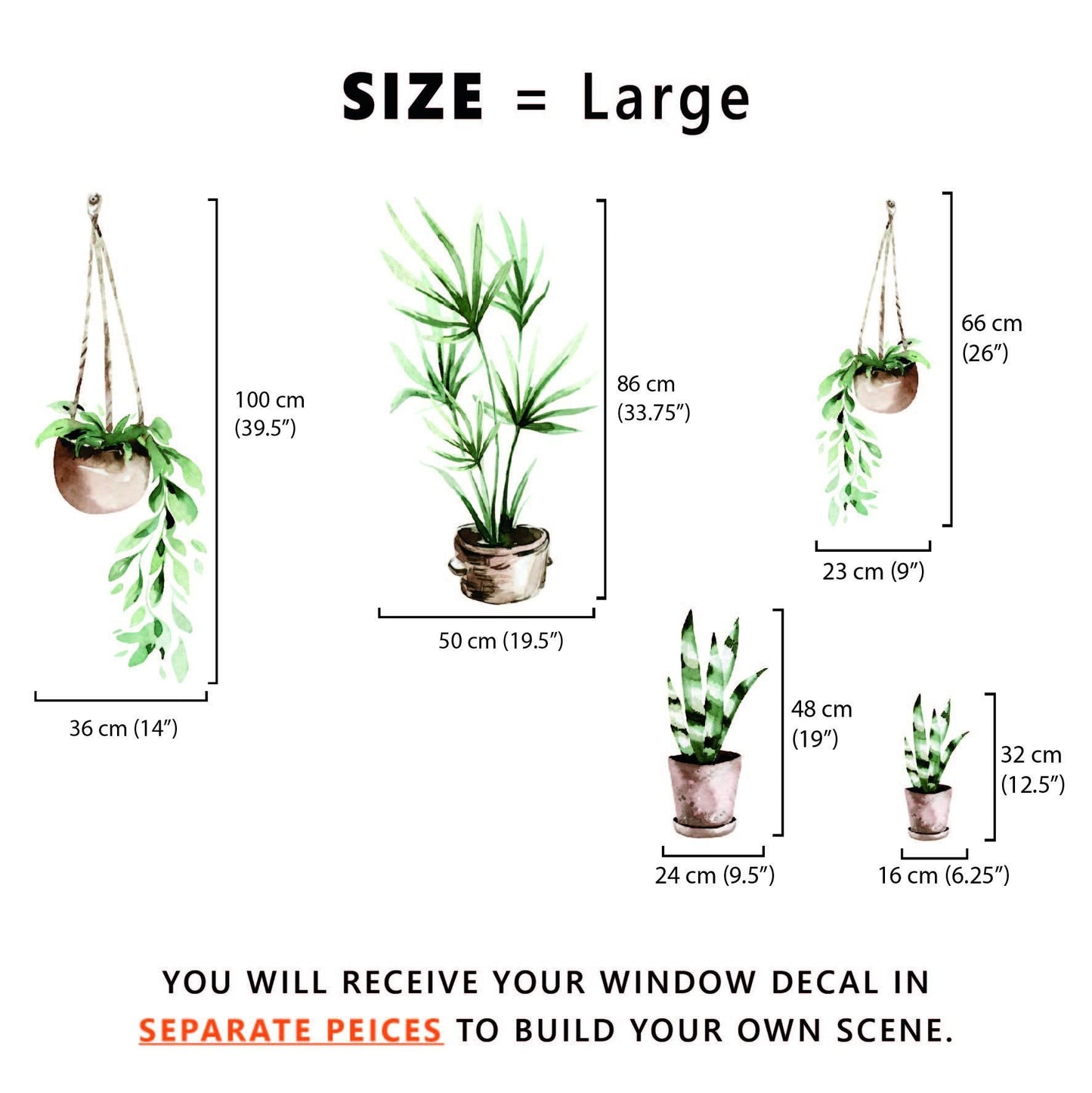 Watercolour Plants Window Decal Set - Dizzy Duck Designs