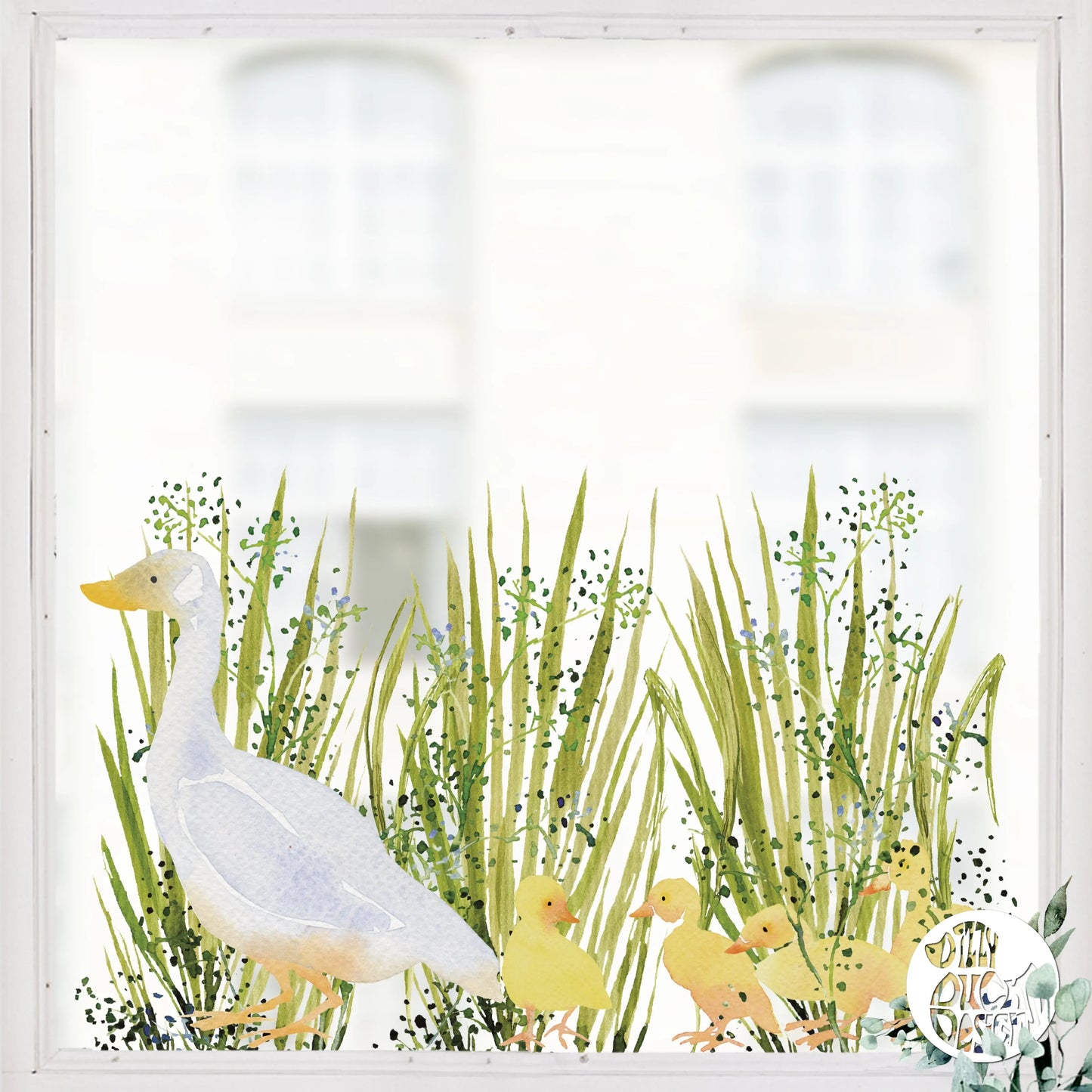 Watercolour Spring Ducklings Window Decal - Dizzy Duck Designs