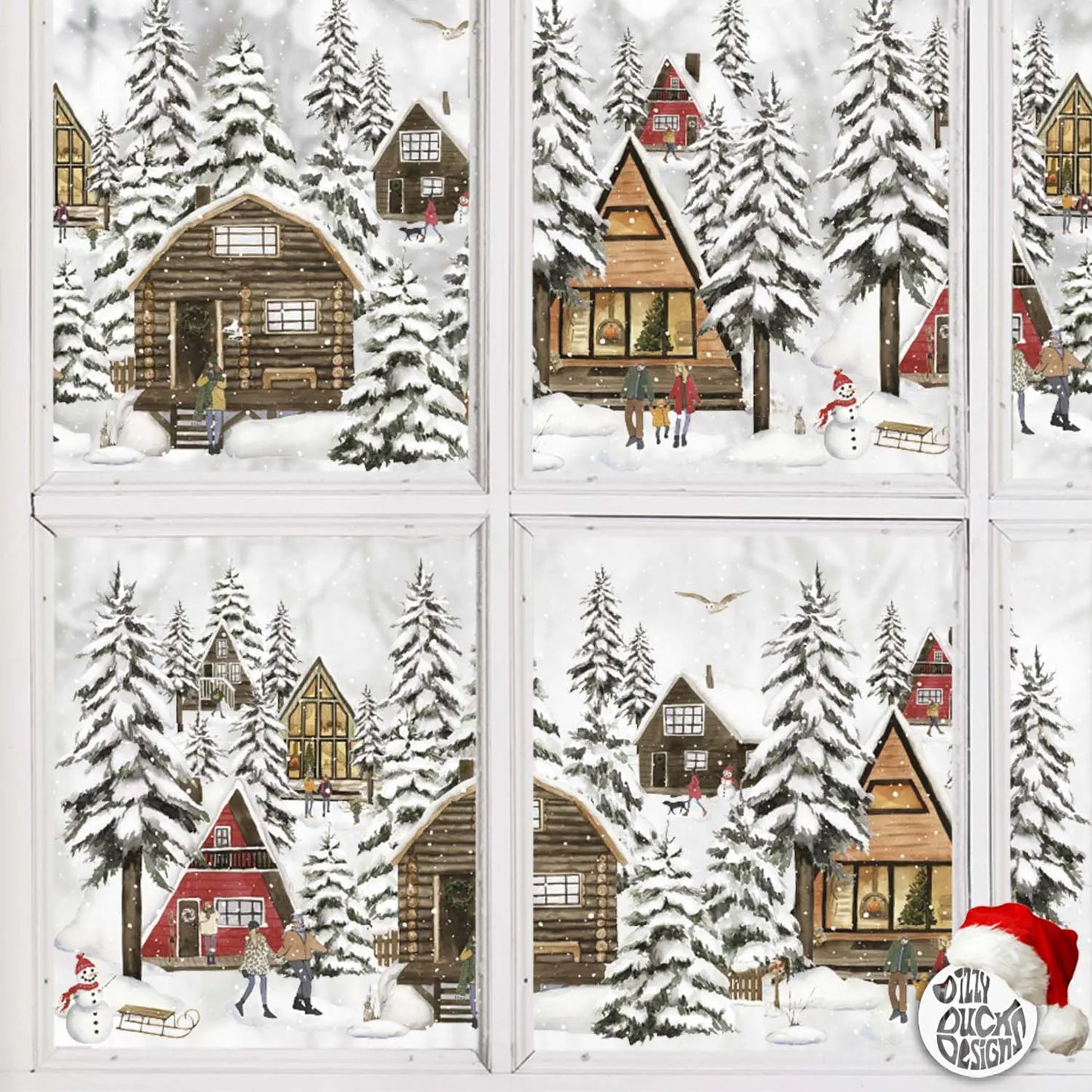Winter Cabin Scene Window Decal - Dizzy Duck Designs