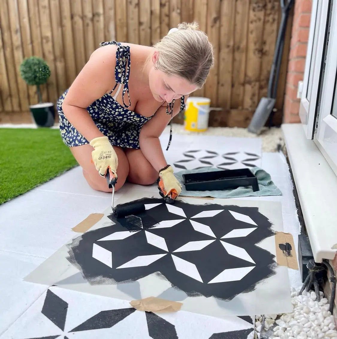 Zaros Patio Stencil - Square Slabs - Dizzy Duck Designs