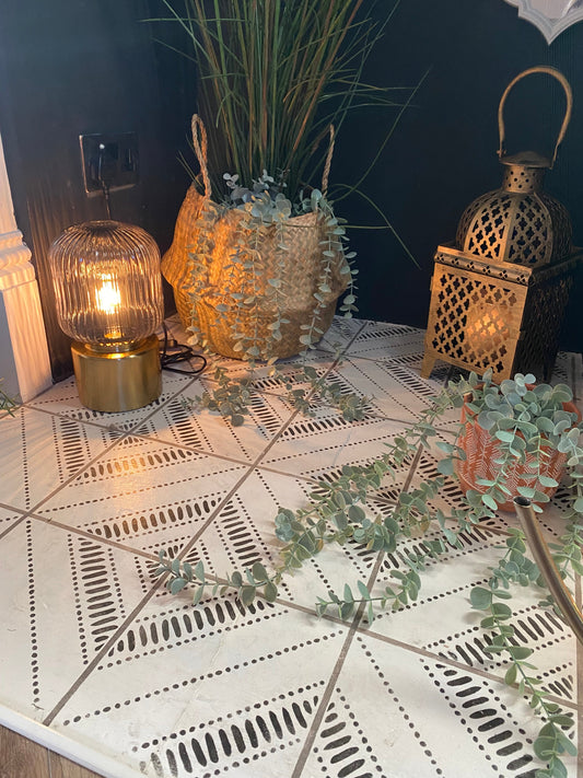 Marie's DIY Stencilled Faux-Tile Fireplace - Dizzy Duck Designs