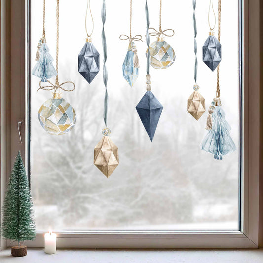 Gold and Blue Christmas Bauble Window Cling Decorations