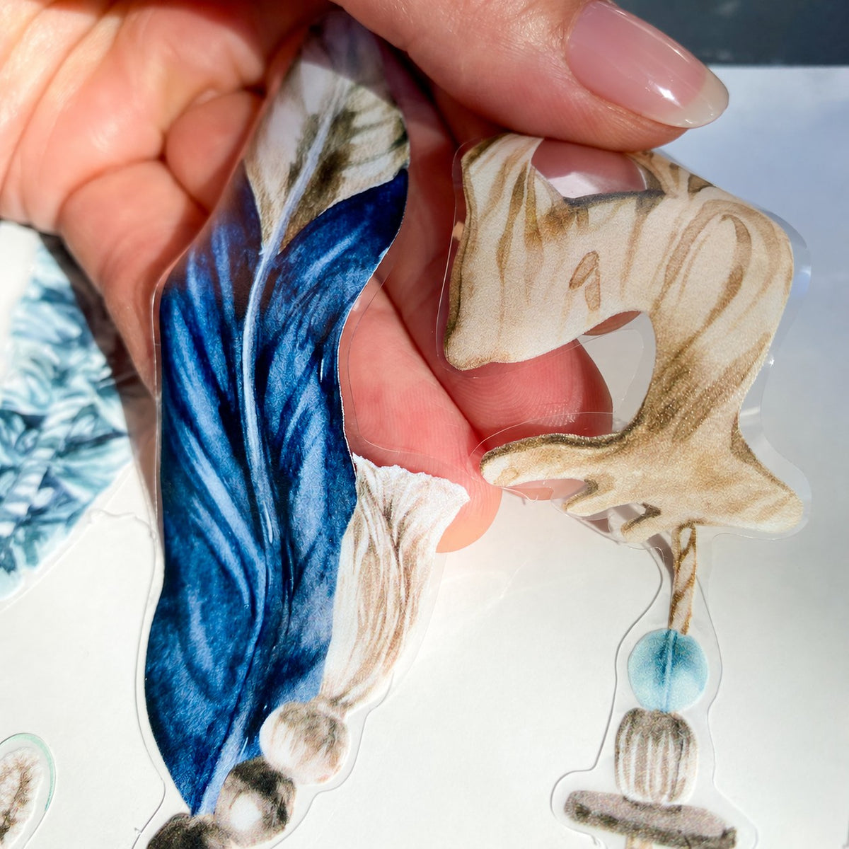 Boho Blue Macrame Christmas Baubles Window Cling Decorations