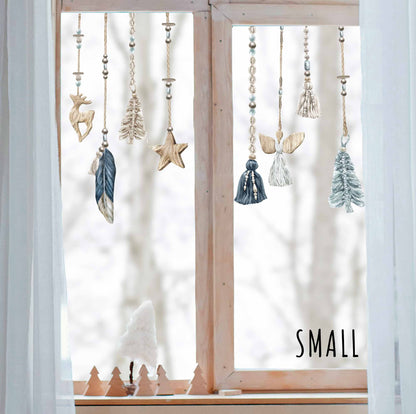 Boho Blue Macrame Christmas Baubles Window Cling Decorations