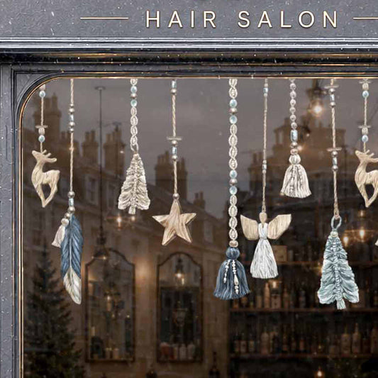 Boho Blue Macrame Christmas Baubles Window Cling Decorations