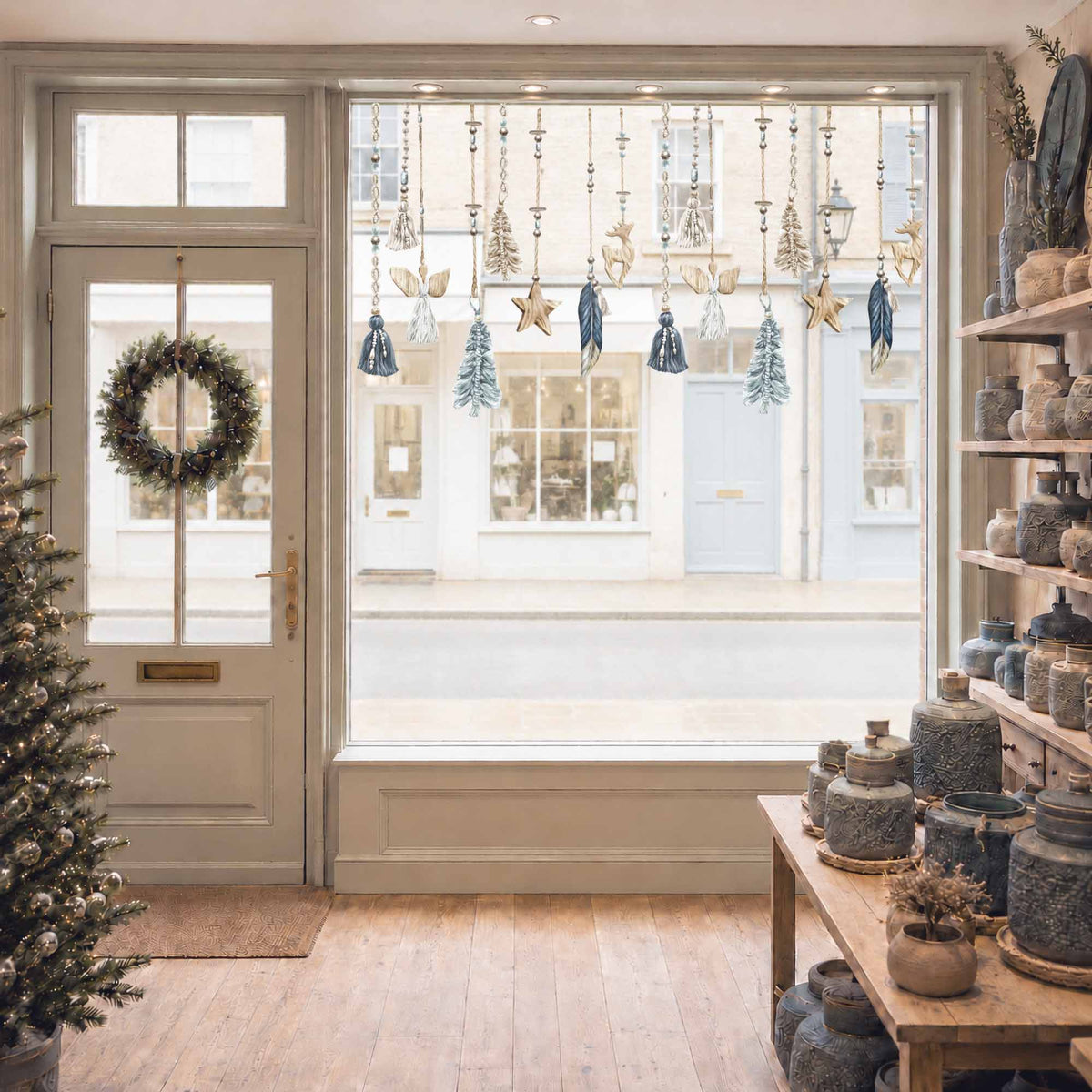 Boho Blue Macrame Christmas Baubles Window Cling Decorations