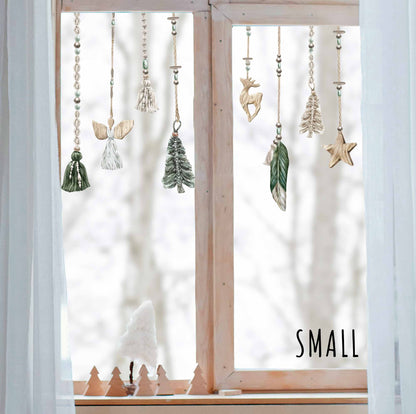 Boho Green Macrame Christmas Baubles Window Cling Decorations