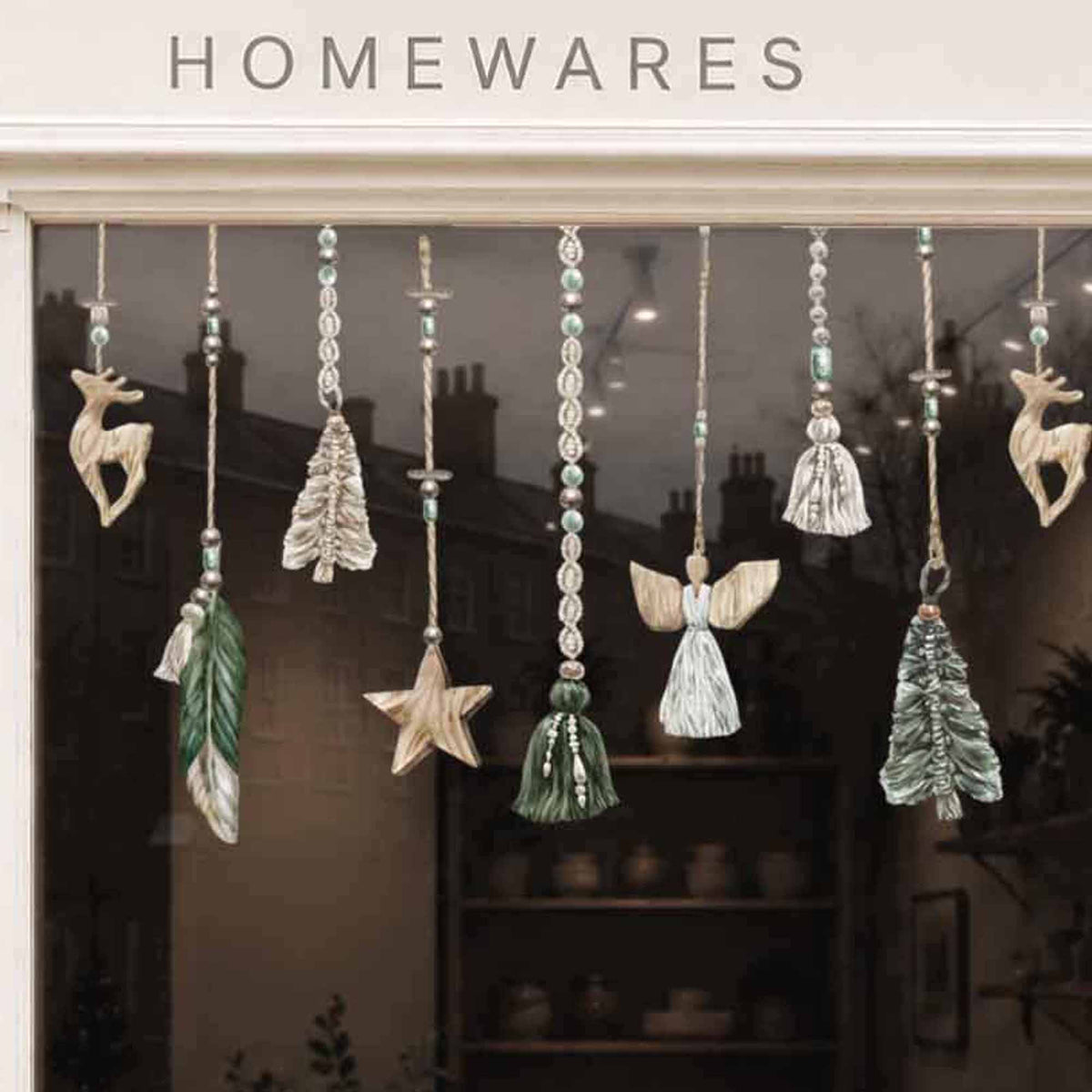 Boho Green Macrame Christmas Baubles Window Cling Decorations