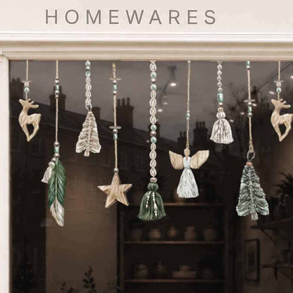 Boho Green Macrame Christmas Baubles Window Cling Decorations