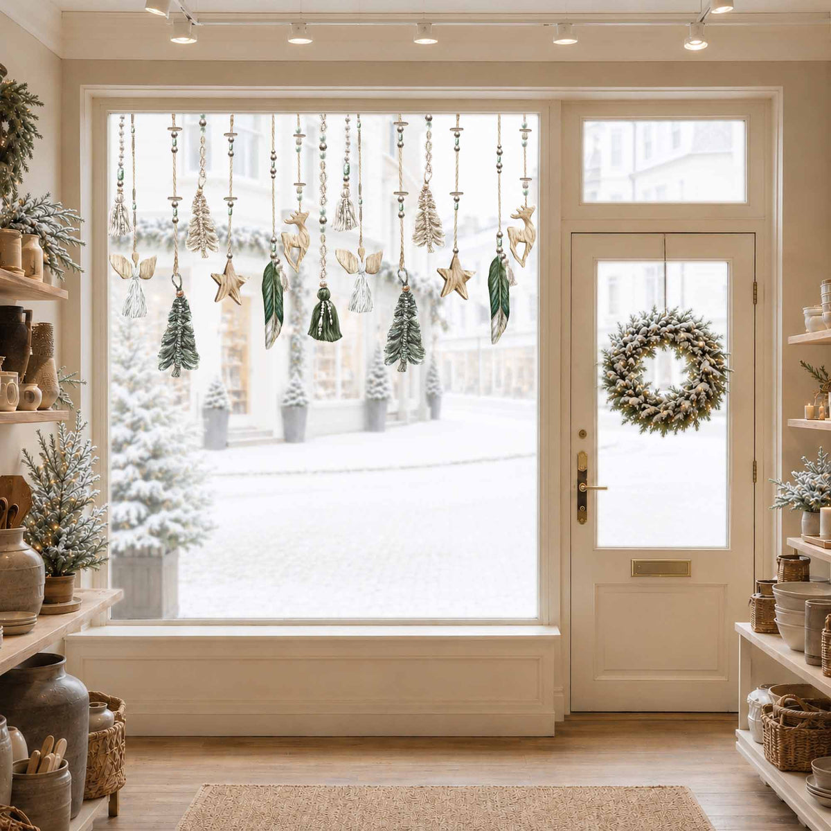 Boho Green Macrame Christmas Baubles Window Cling Decorations