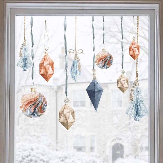 Red & Blue Cistmas Baubles Window Cling Decorations