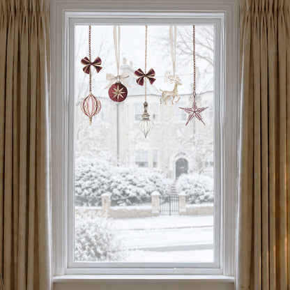 Burgundy Christmas Bauble Window Cling Decorations for Shops or Homes