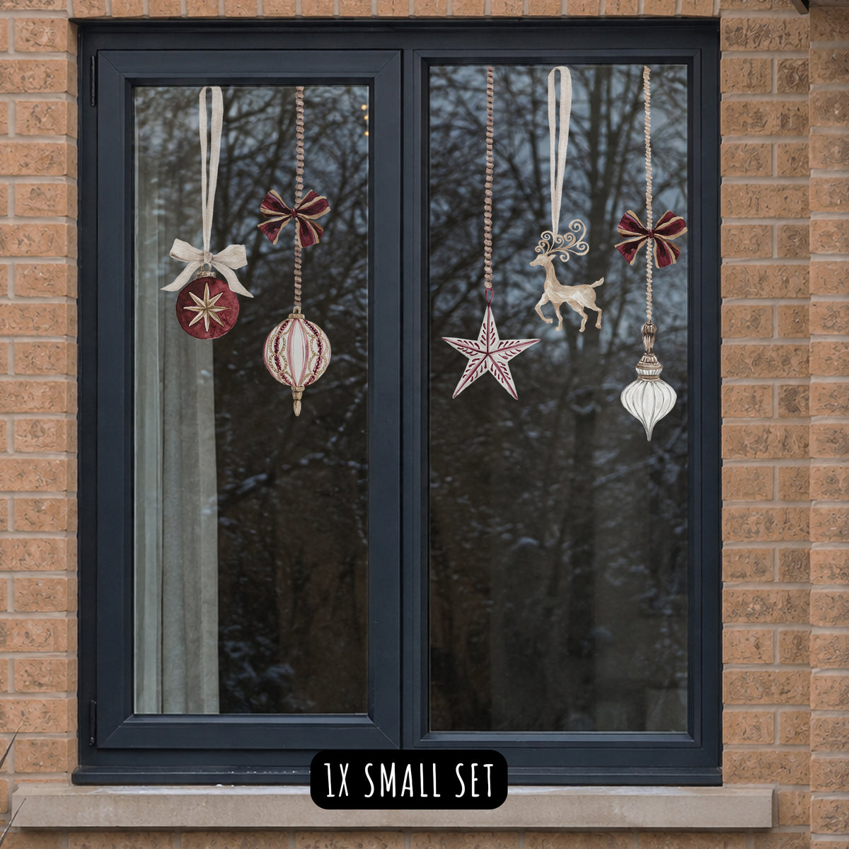 Burgundy Christmas Bauble Window Cling Decorations for Shops or Homes