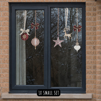Burgundy Christmas Bauble Window Cling Decorations for Shops or Homes