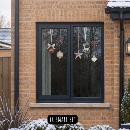 Burgundy Christmas Bauble Window Cling Decorations for Shops or Homes