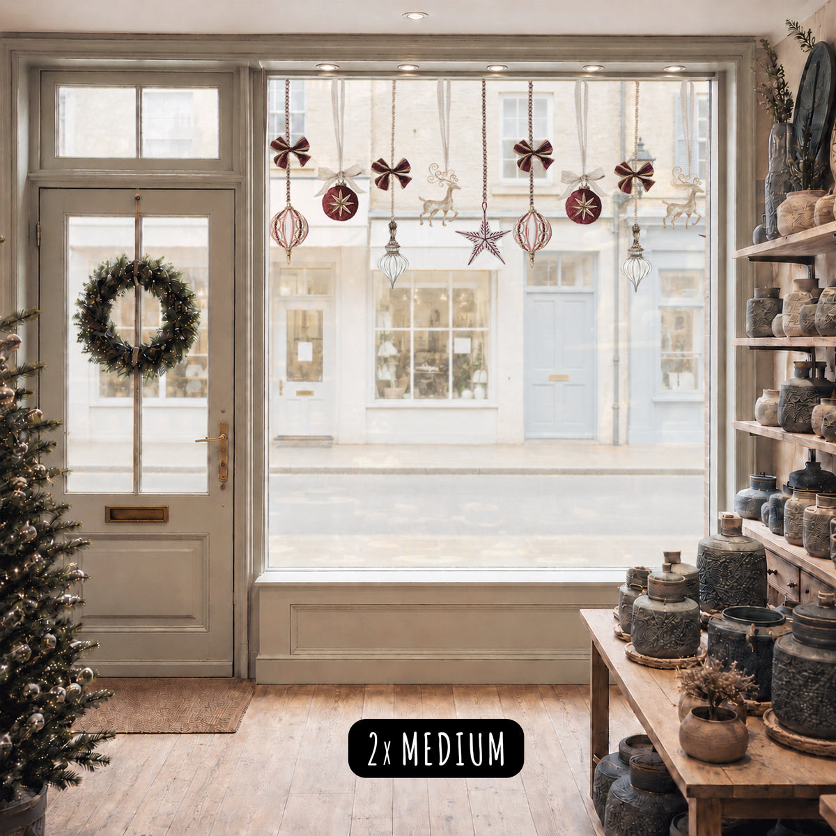 Burgundy Christmas Bauble Window Cling Decorations for Shops or Homes