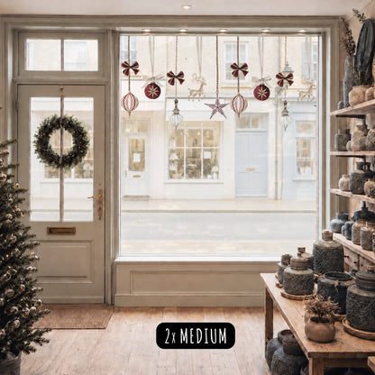 Burgundy Christmas Bauble Window Cling Decorations for Shops or Homes