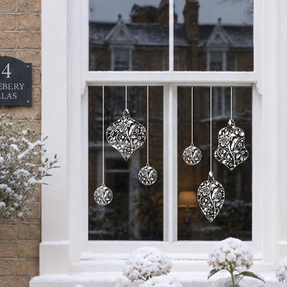 White Floral Bauble Christmas Window Clings for Home & Shop Decoration