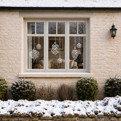 White Floral Bauble Christmas Window Clings for Home & Shop Decoration