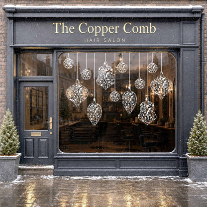 White Floral Bauble Christmas Window Clings for Home & Shop Decoration