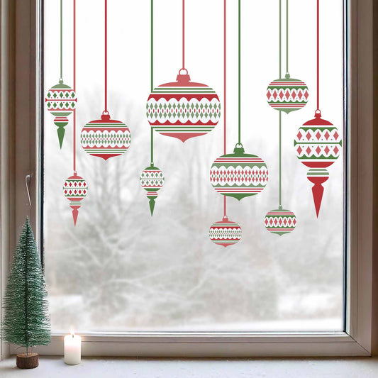 Red & Green Moroccan Christmas Bauble Window Clings