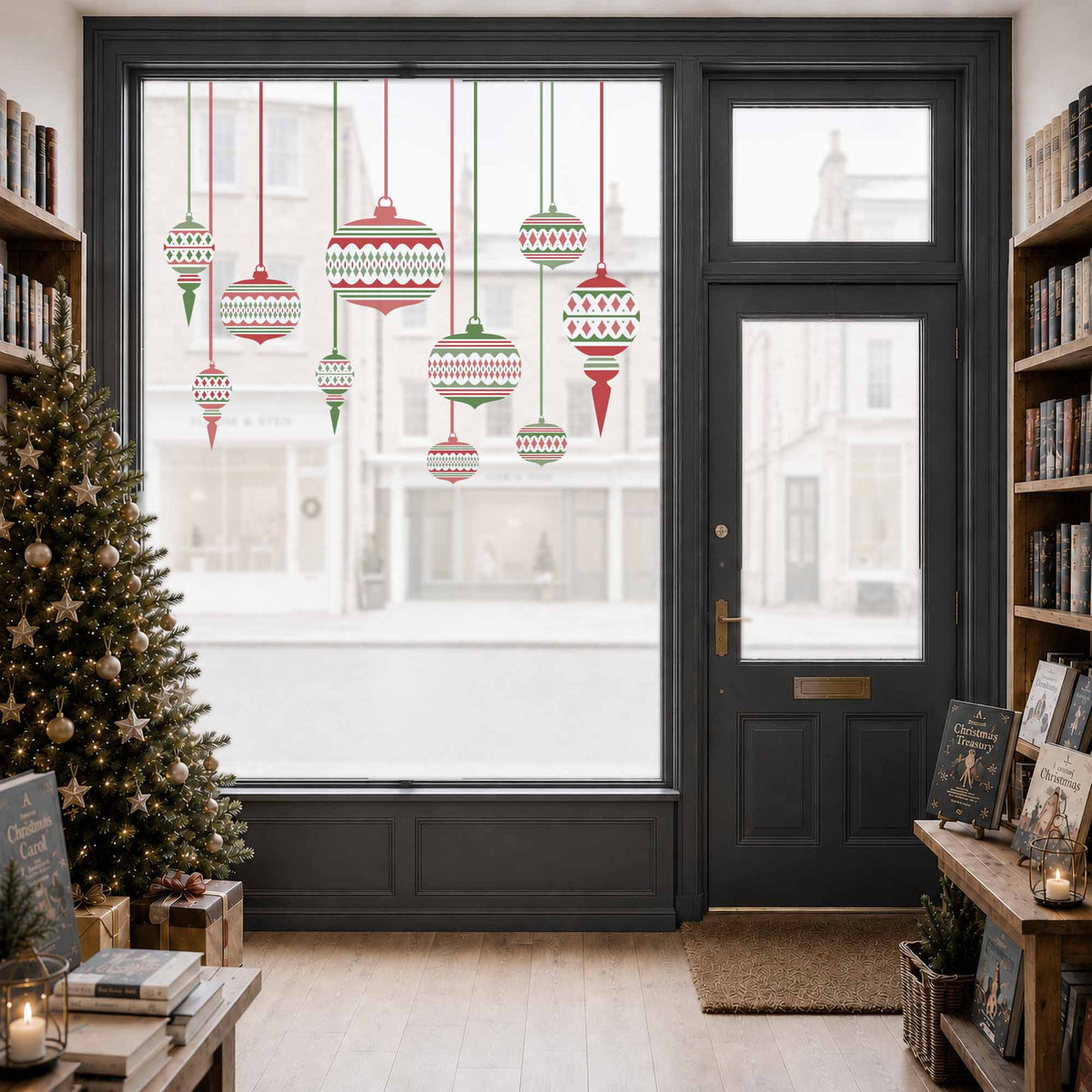 Red & Green Moroccan Christmas Bauble Window Clings