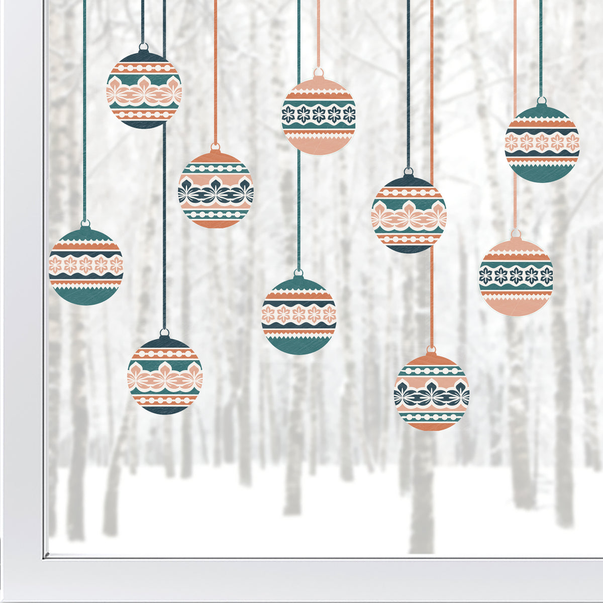Red & Green Nordic Christmas Bauble Window Cling Decorations
