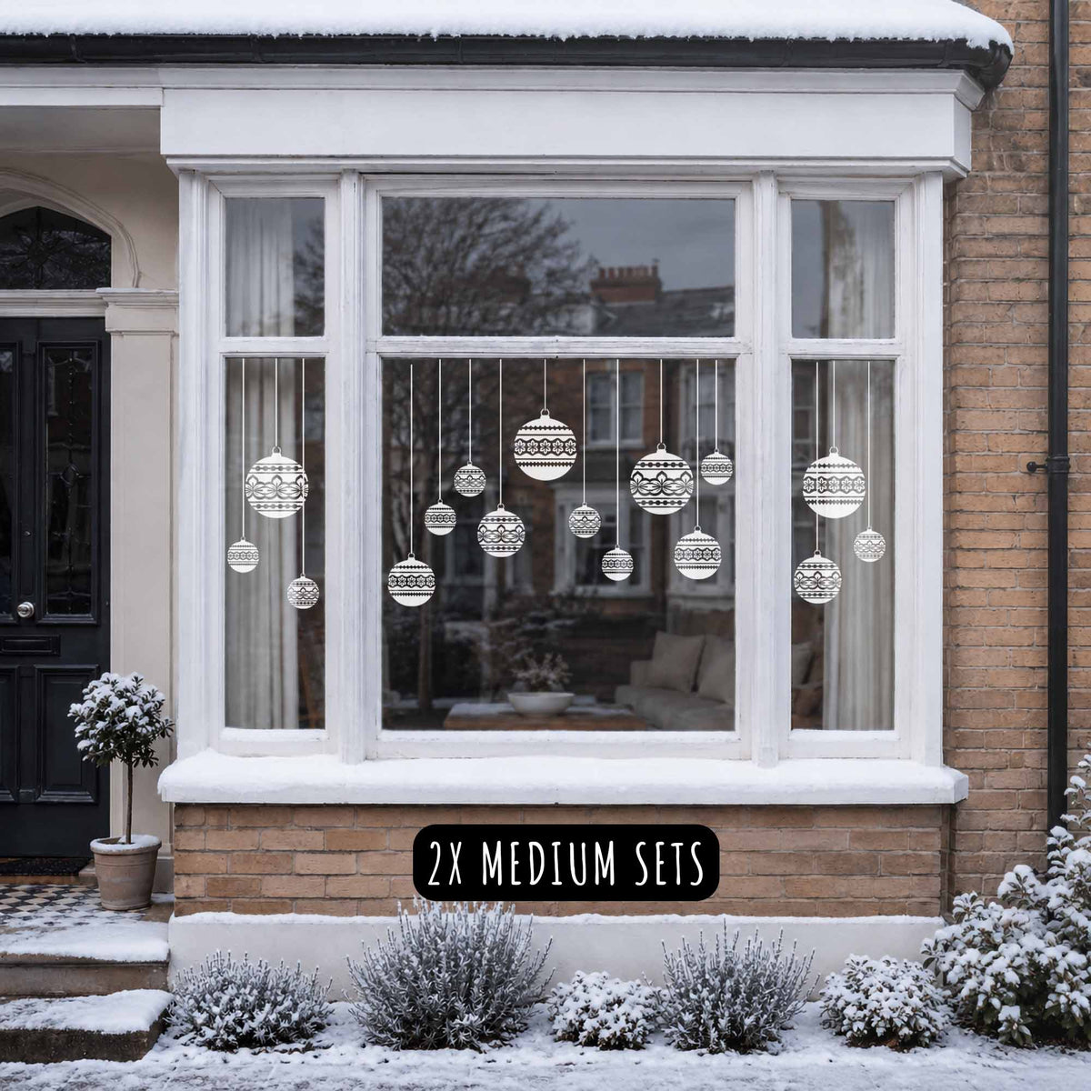 White Nordic Baubles Christmas Window Cling Decorations