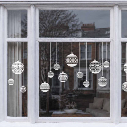 White Nordic Baubles Christmas Window Cling Decorations