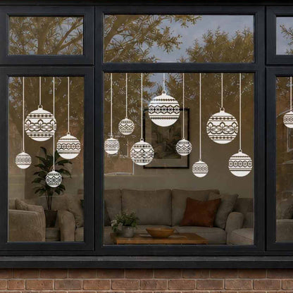 White Nordic Baubles Christmas Window Cling Decorations