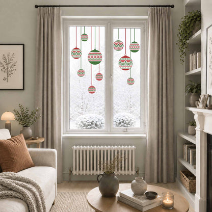 Red & Green Nordic Christmas Bauble Window Cling Decorations