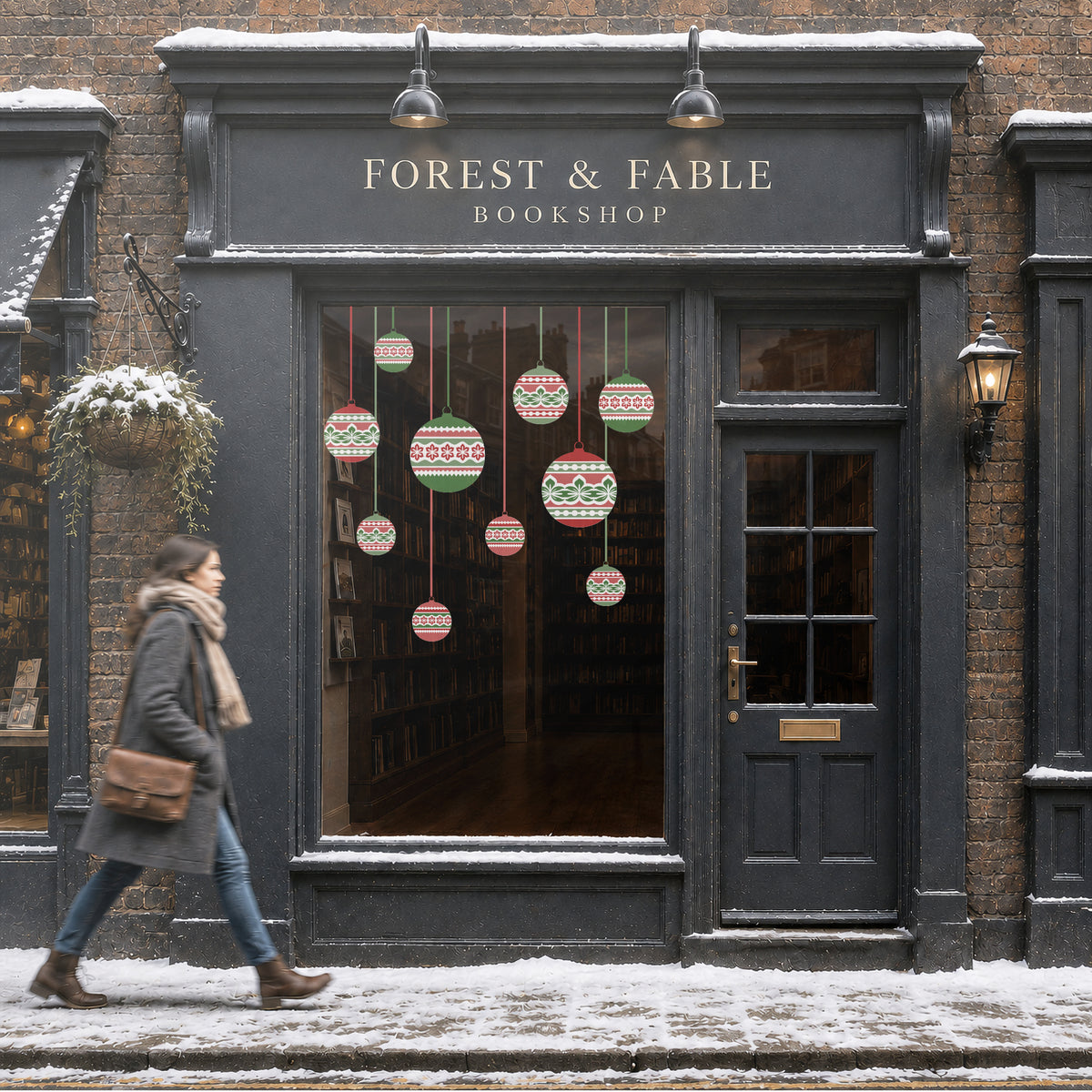 Red & Green Nordic Christmas Bauble Window Cling Decorations