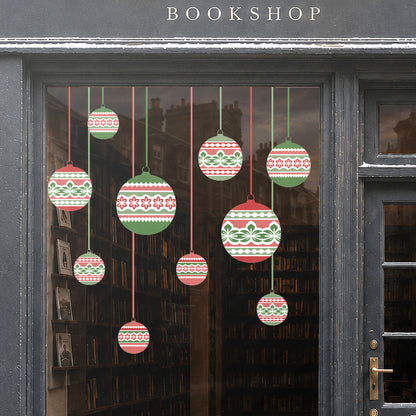 Red & Green Nordic Christmas Bauble Window Cling Decorations
