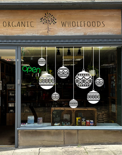 White Nordic Baubles Christmas Window Cling Decorations