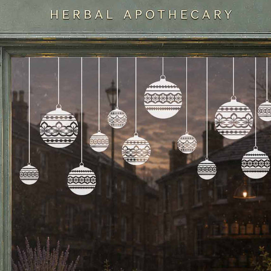 White Nordic Baubles Christmas Window Cling Decorations