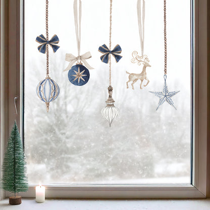 Royal Blue Christmas Bauble Window Cling Decorations for Shops or Homes