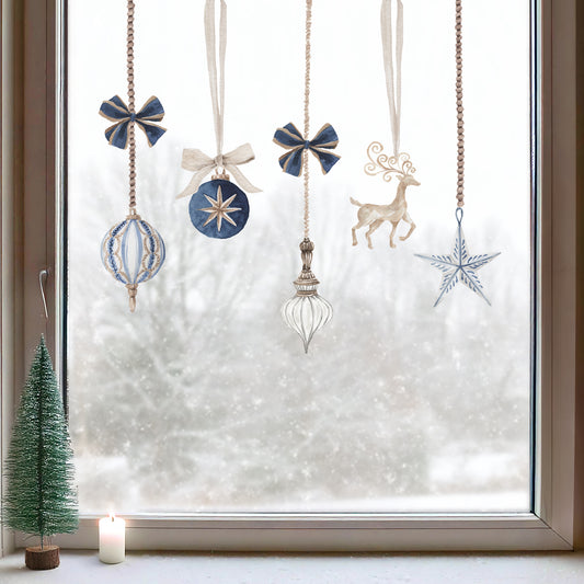 Royal Blue Christmas Bauble Window Cling Decorations for Shops or Homes