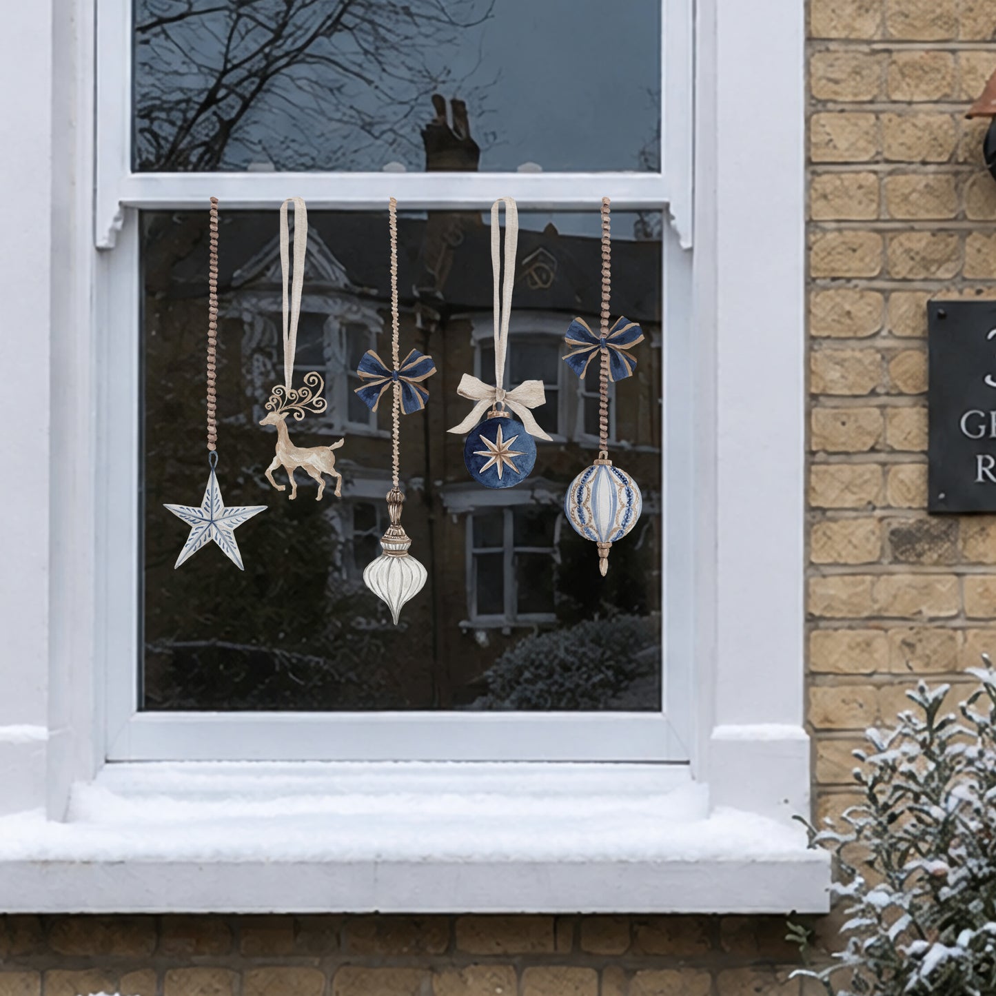 Royal Blue Christmas Bauble Window Cling Decorations for Shops or Homes