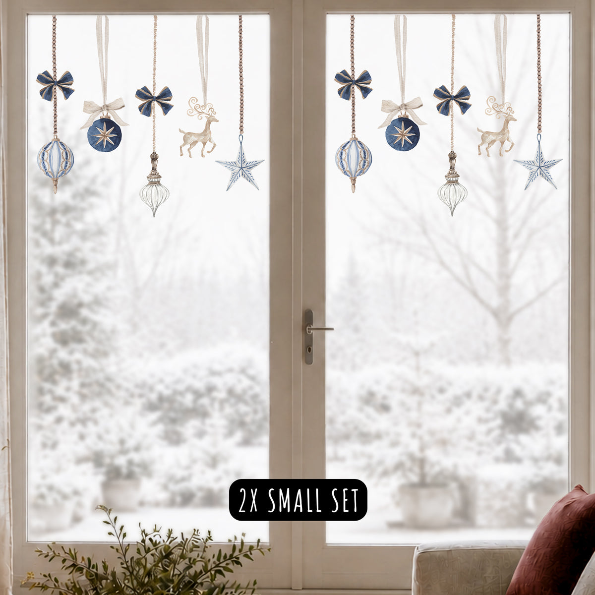 Royal Blue Christmas Bauble Window Cling Decorations for Shops or Homes