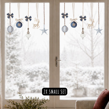Royal Blue Christmas Bauble Window Cling Decorations for Shops or Homes