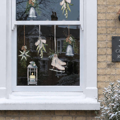 Vintage Skates and Pine Bauble Christmas Cling Decorations