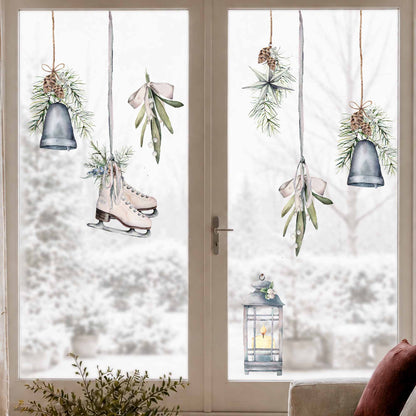 Vintage Skates and Pine Bauble Christmas Cling Decorations