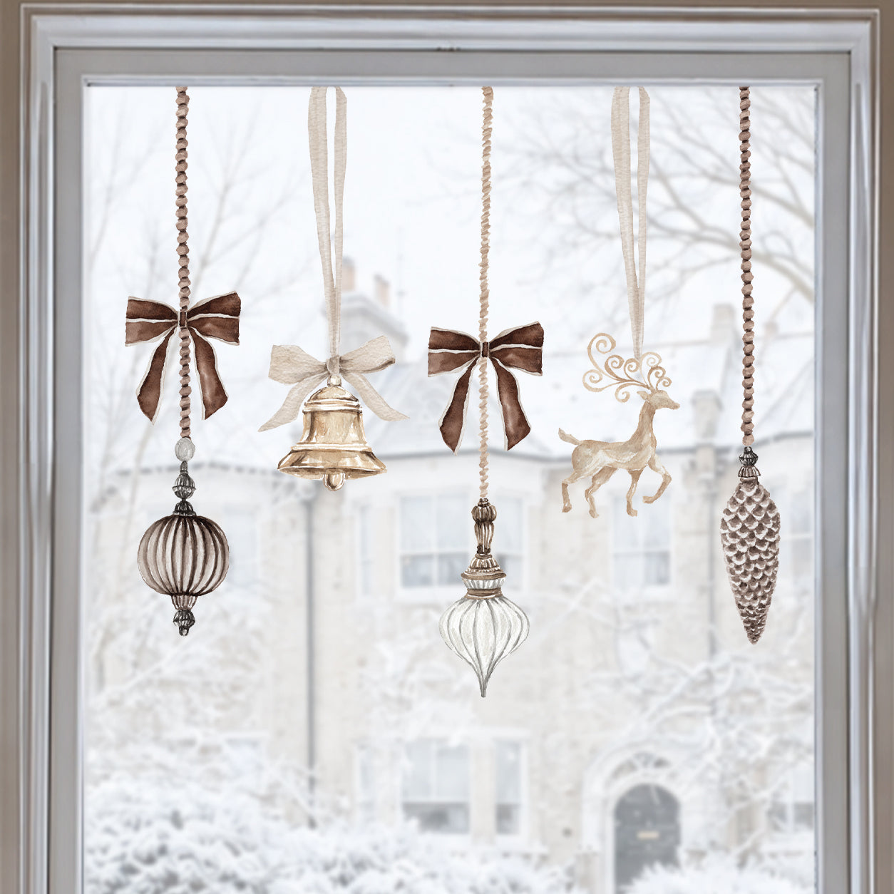 Brown Velvet Christmas Bauble Window Cling Decorations for Shops or Homes