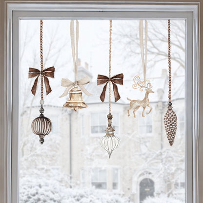 Brown Velvet Christmas Bauble Window Cling Decorations for Shops or Homes