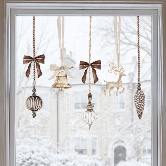 Brown Velvet Christmas Bauble Window Cling Decorations for Shops or Homes