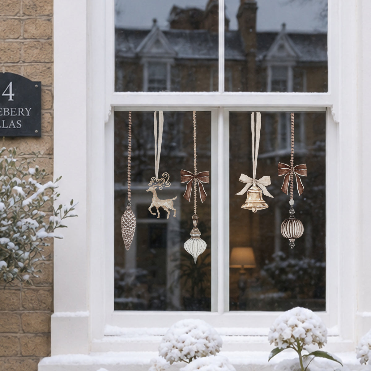Brown Velvet Christmas Bauble Window Cling Decorations for Shops or Homes
